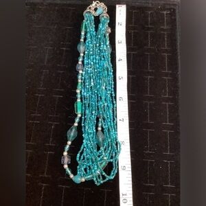 Multi Strand Faux Turquoise and Glass Beaded Necklace